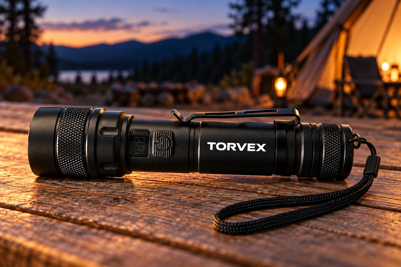 Illustrative dry campsite scene featuring the FL5011 flashlight