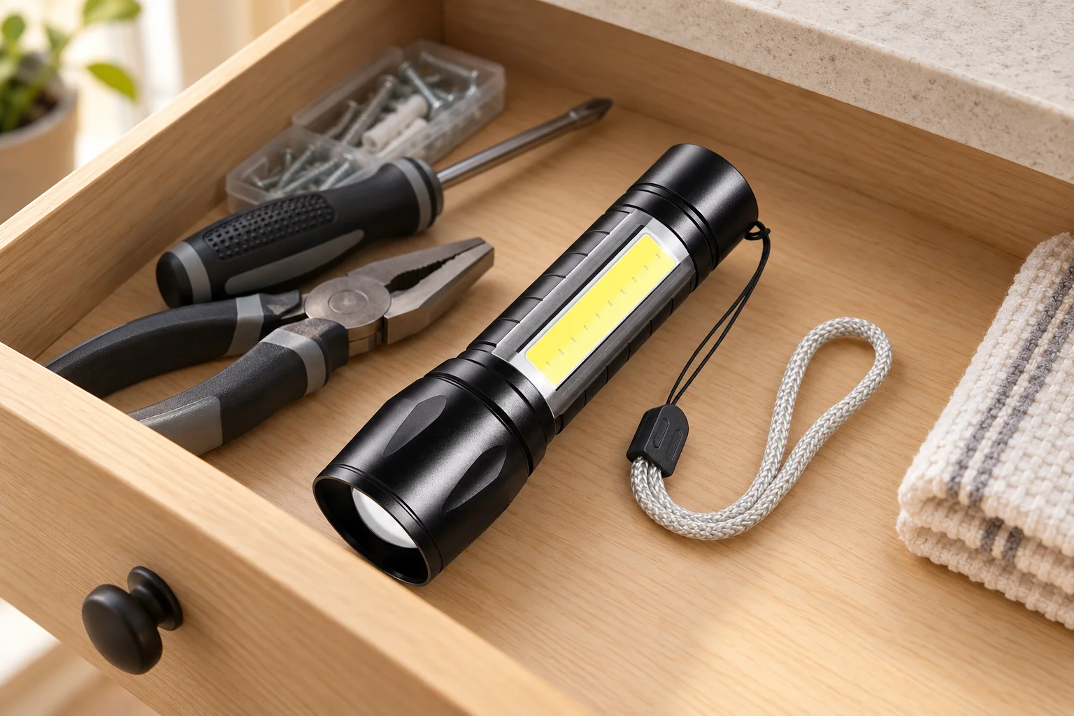 Illustrative everyday task scene featuring the FL5005 flashlight